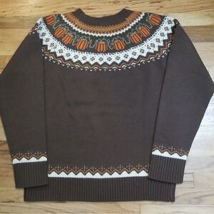 Kiel James Patrick Brown and White Crewneck Sweater